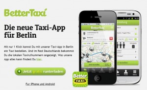 Bettertaxi ist der Name einer App, die das Carsharing -Prinzip auf die Taxibuchung ausweitet. 